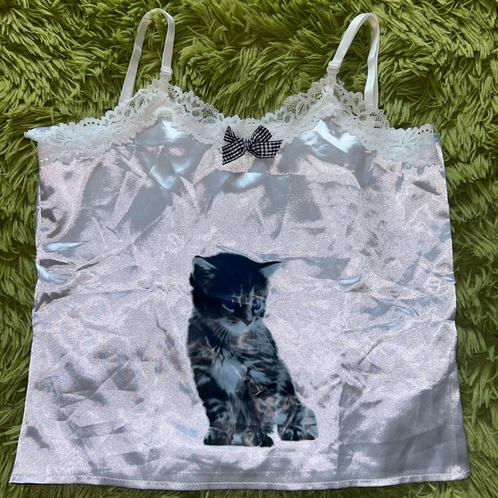 y2k coquette satin tank with lace